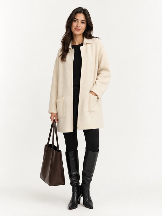 Worth Jackets & Blazers - WORTH Wool Cream Open-Front Coatigan with Side Pockets